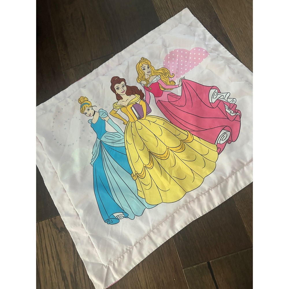 Vtg Disney Princess Pink Pillowcase Cinderella Belle Aurora Kids Bedding sham - Picture 1 of 5